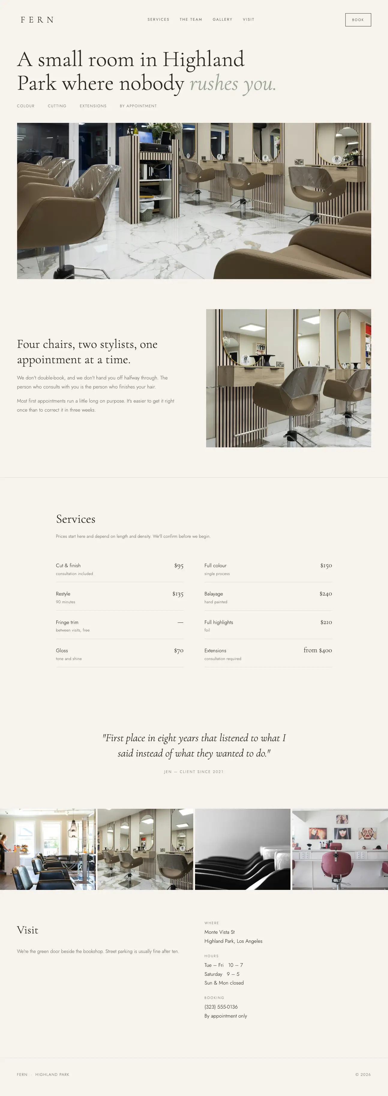 Sample website for a salon