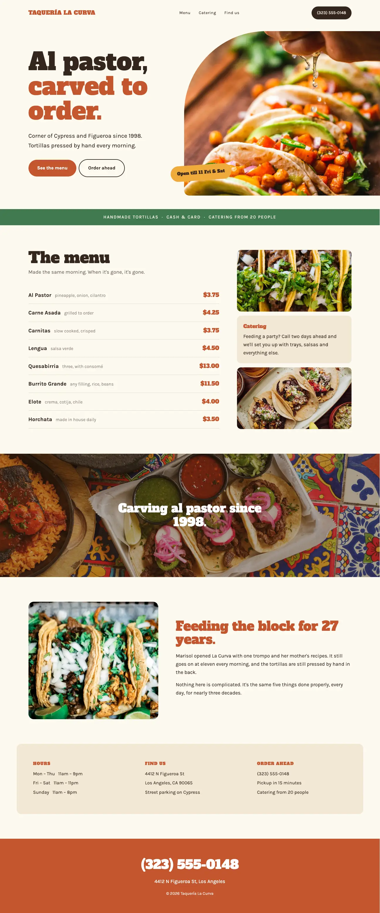 Sample website for a taqueria